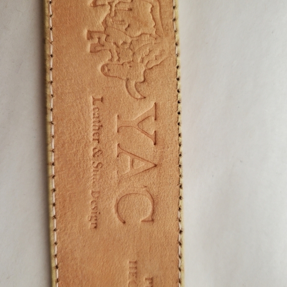 YAC SILK EMBROIDERY LEATHER NWT. Belt and buckle.  Beige  sz 38 unisex main image 6